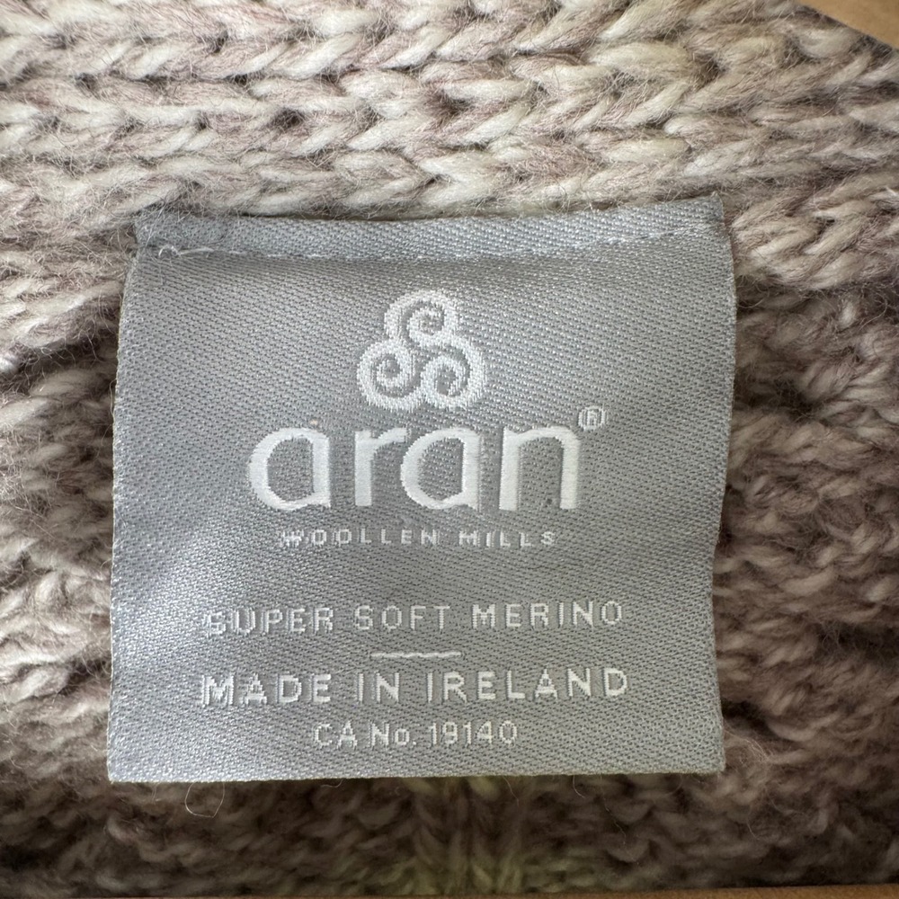 Aran Woollen Mills Merino Wool Cable Knit Cardigan Asymmetrical Button Sweater - Picture 5 of 6